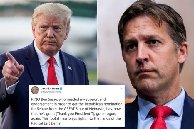 Trump Slams ‘RINO Ben’ Sasse For Going ‘Rogue’ In Criticizing President Coronavirus Relief Executive Actions